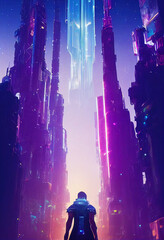 Cyberpunk city, futuristic city, lights, future, silhouette, concept, art illustration