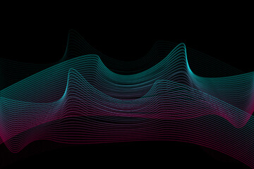 Music waves, gradient color background. Abstract sound wave stripe lines colourful equalizer isolated on black background. Social media concept.Vector illustration. - obrazy, fototapety, plakaty