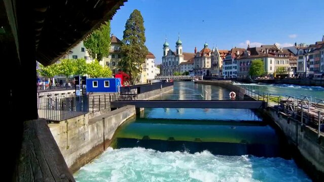 Elegant beautiful Lucerne (Luzern) town with canals and bridges . Switzerland travel and landmarks