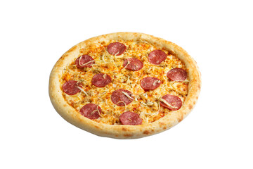 Pepperoni and cheese pizza. Transparent.