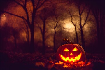 Creepy Jack-O-Lantern pumpkin outdoors. Glowing. Evil. 