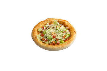 Homemade pizza with lettuce. Transparent.