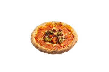 
Medium pizza with pepperoni and jalapeno. Transparent.