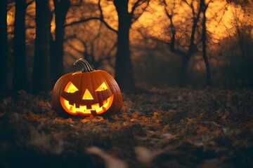 Creepy Jack-O-Lantern pumpkin outdoors. Glowing. Evil. 