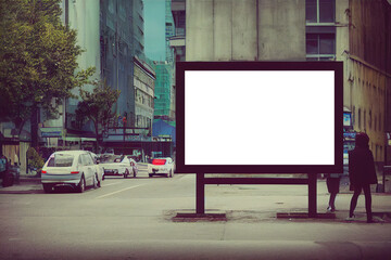 Fototapeta premium Mockup large billboard, blank billboard located in the city. Located above the ground. Frame canvas 