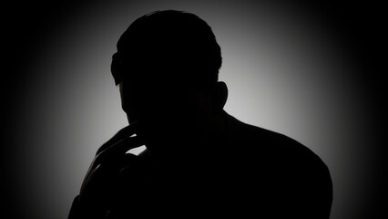 silhouette of a depressed man in black and white style	
