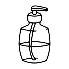 Liquid soap in a bottle. Detergent for hands and body. Antiseptic. Means for self-care. Vector graphics on a white background.