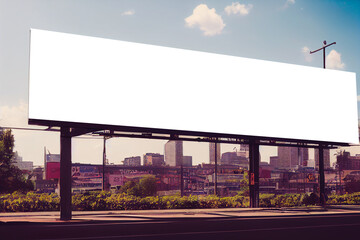 Obraz premium Mockup billboard, blank billboard located in the city. Located above the ground. Frame canvas 