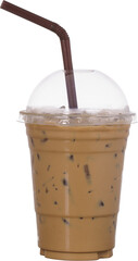 Iced latte in takeaway glass, Isolate on white 