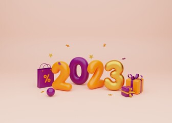 3d rendering Happy New Year 2023 illustration