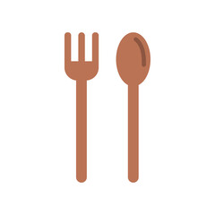 Set of Wooden Spoon and Fork Kitchen Equipment element. Nature, eco, recycle concept. Flat vector design illustration.