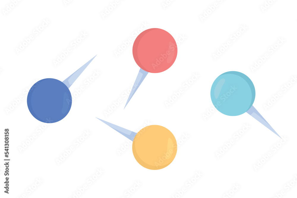Poster tacks with round heads semi flat color vector objects set. editable elements. full sized items on wh