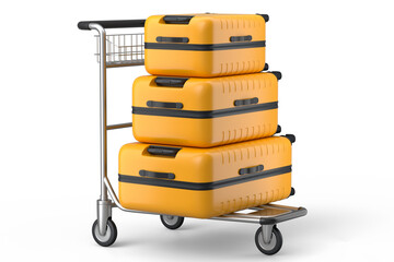 Regular suitcase on hotel trolley cart for carrying baggage on white background