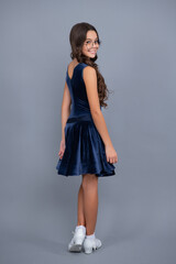 Happy girl face, positive and smiling emotions. Full length of beautiful teenage girl in dress...