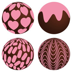 Strawberry mix Chocolate Ball 3d. Vector illustration.