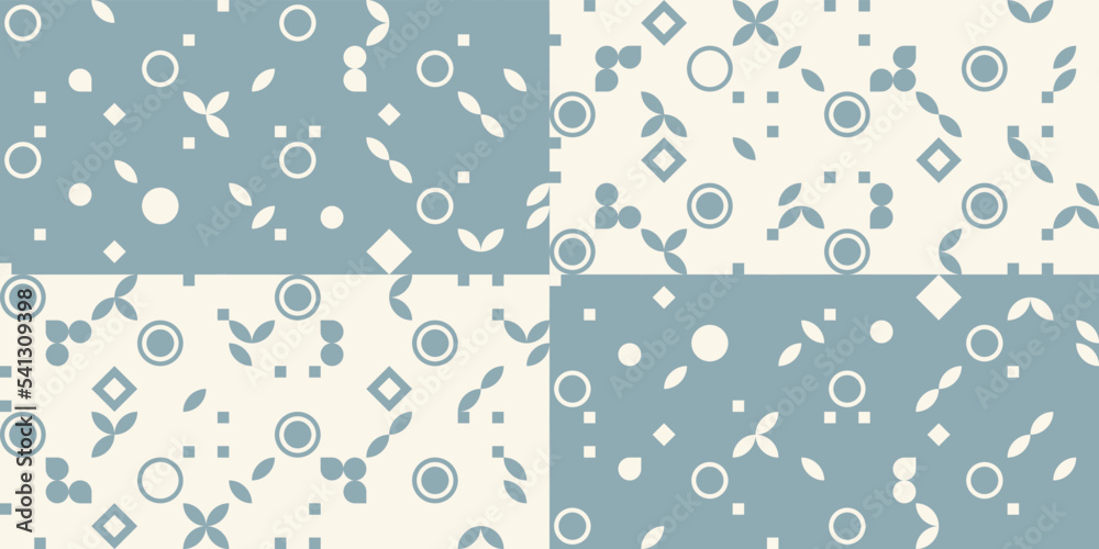 Aufkleber Rectangular blue and white with small geometric splashes. Print and interior with geometric inserts.