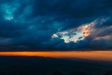 Obraz premium Beautiful alpine sunset at the famous Saentis summit, Schwaegalp, Appenzell, Alpstein, Switzerland