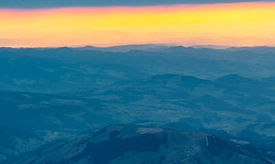 Obraz premium Beautiful alpine sunset at the famous Saentis summit, Schwaegalp, Appenzell, Alpstein, Switzerland