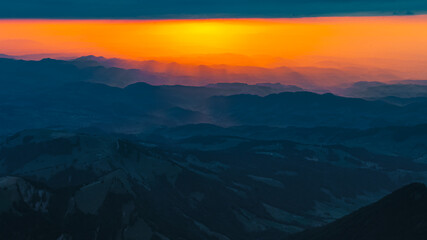 Beautiful alpine sunset at the famous Saentis summit, Schwaegalp, Appenzell, Alpstein, Switzerland