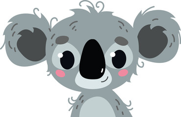 Cute baby koala. Wild African animal avatar. Portrait illustration isolated on white. Design for baby print, postcard, clothing, banner clipart fun