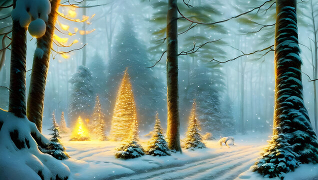 forest in winter - painted illustration - concept art - background