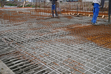 Making steel reinforcement on a construction site Halle an der Saale