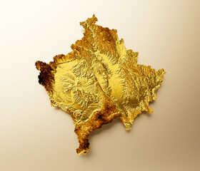 Kosovo Map Golden metal Color Height map Background 3d illustration