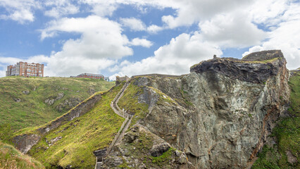 Stairs in the rocky area of Tintagel Castle, Cornwall, UK
