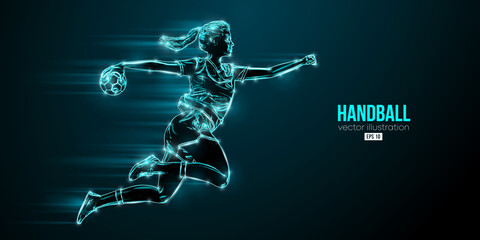 Abstract silhouette of a handball player on blue background. Handball player woman are throws the ball. Vector illustration