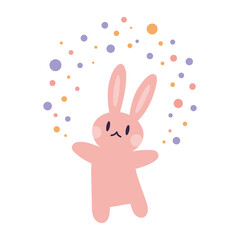 Cute bunny throwing confetti, cartoon style. Trendy modern vector illustration isolated on white background, hand drawn, flat design.