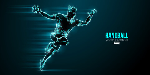 Fototapeta premium Abstract silhouette of a handball player on blue background. Handball player man are throws the ball. Vector illustration