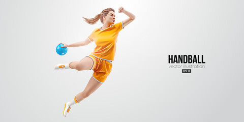 Fototapeta na wymiar Realistic silhouette of a handball player on white background. Handball player woman are throws the ball. Vector illustration