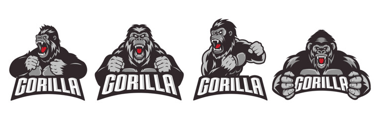 Angry gorilla mascot logo desain. Gorilla Mascot Logo Design Vector illustration - obrazy, fototapety, plakaty