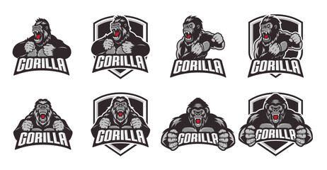 Angry gorilla mascot logo desain. Gorilla Mascot Logo Design Vector illustration - obrazy, fototapety, plakaty