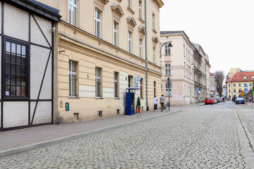 Fototapeta na wymiar KRAKOW, POLAND - APRIL 01, 2021: Old tenements in Kazimierz quarter, Krakow, Poland.