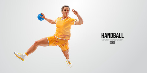 Fototapeta na wymiar Realistic silhouette of a handball player on white background. Handball player man are throws the ball. Vector illustration