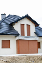 KRAKOW,POLAND - SEPTEMBER 23, 2021: Construction site of a detached house in Krakow, Poland.