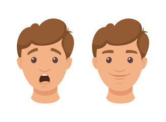 Face of Handsome Man Character Demonstrating Emotion Vector Set