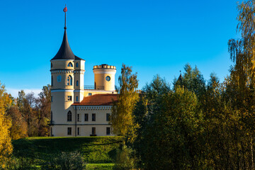 Mariental Fortress against the background of an autumn forest in the city of Pavlovsk near St. Petersburg