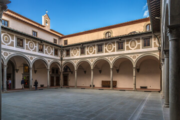 Fototapeta na wymiar Florence, Italy. The courtyard of the monastery as part of the Orphanage complex