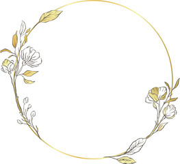  Floral gold vector circle frame flower elegant leaves nature round background 