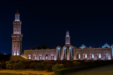 Fototapeta na wymiar Muscat , Oman-September, 16,2022 : The Sultan Qaboos Grand Mosque is the largest mosque in Oman, located in the capital city of Muscat. 