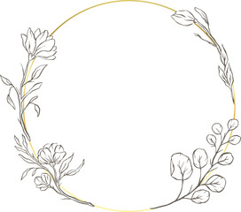  Floral gold vector circle frame flower elegant leaves nature round background 
