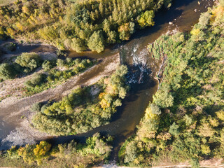 Aerial Autumn view of Iskar river, Bulgaria