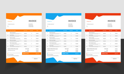 Business invoice form template, Invoicing quotes, money bills or price invoices and payment agreement design templates, Tax form, bill graphic or payment receipt page vector set