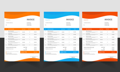 Business invoice form template, Invoicing quotes, money bills or price invoices and payment agreement design templates, Tax form, bill graphic or payment receipt page vector set