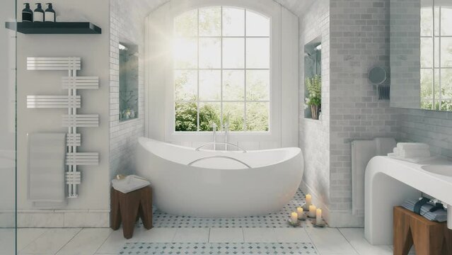 Renovation of an old building bathroom  - camera fly-through 3D animation