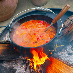 Kettle goulash is prepared over an open fire!
