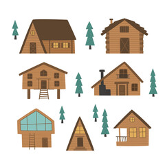 vector set of cabin wood house images