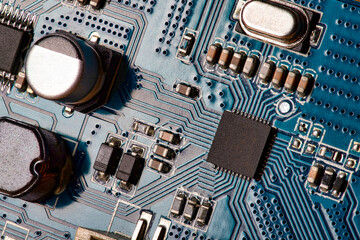 Processor with tracks and components on the integrated board. Side light